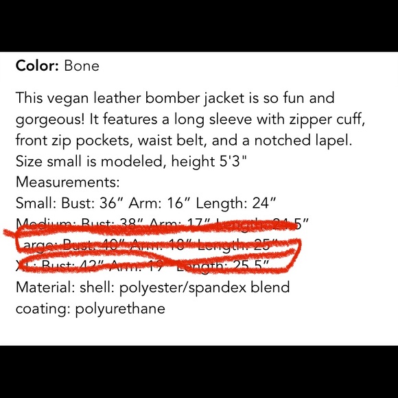 Faux Leather Bomber (color: bone) - Picture 7 of 7